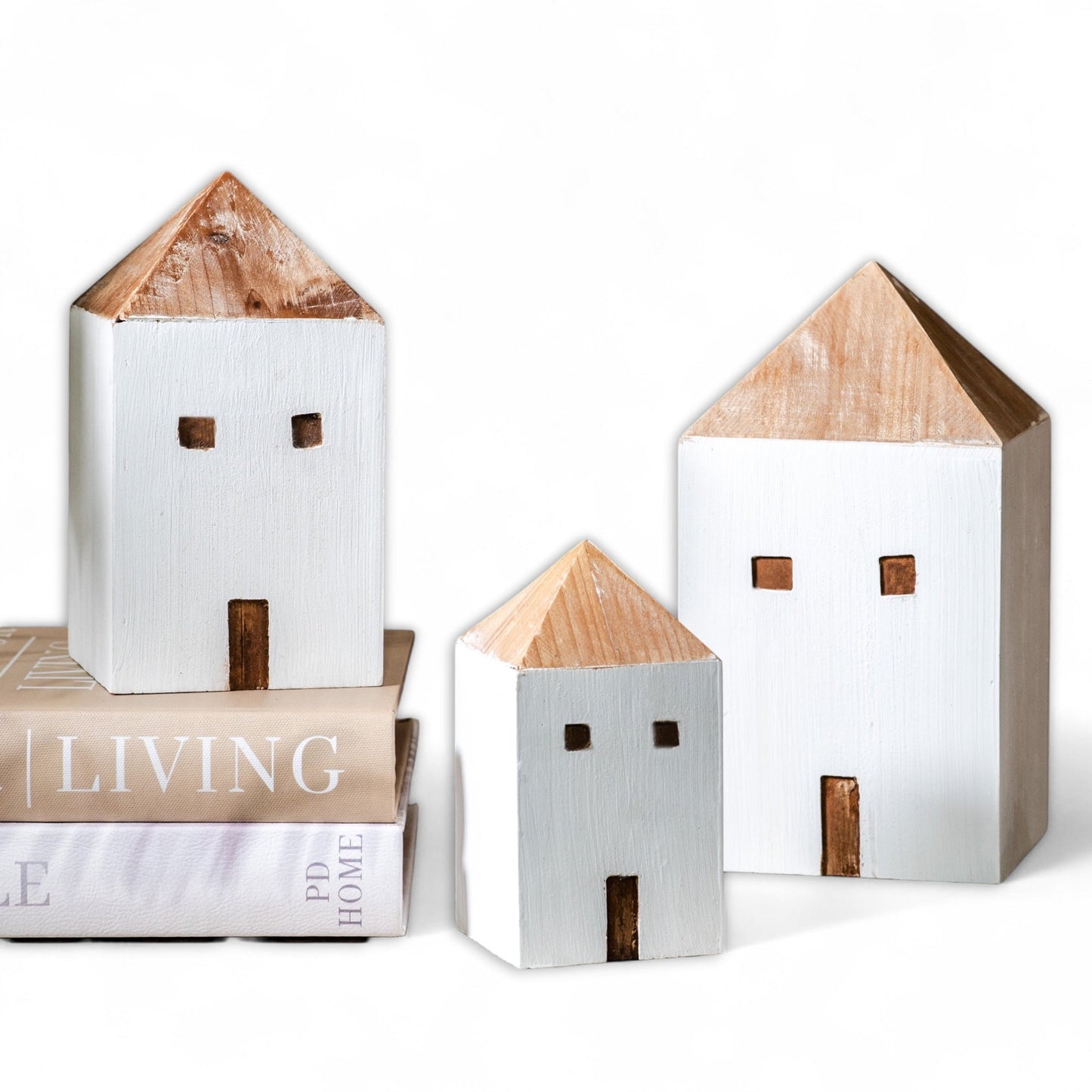 Whitewashed Wood House Accent | Set of 3