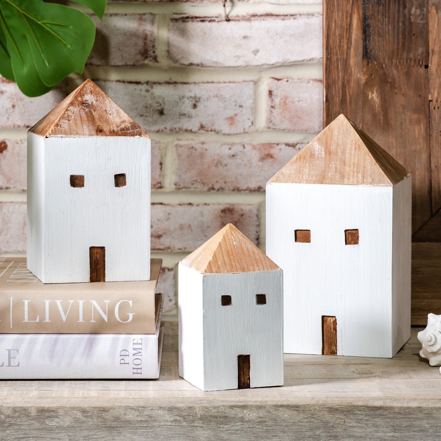 Whitewashed Wood House Accent | Set of 3