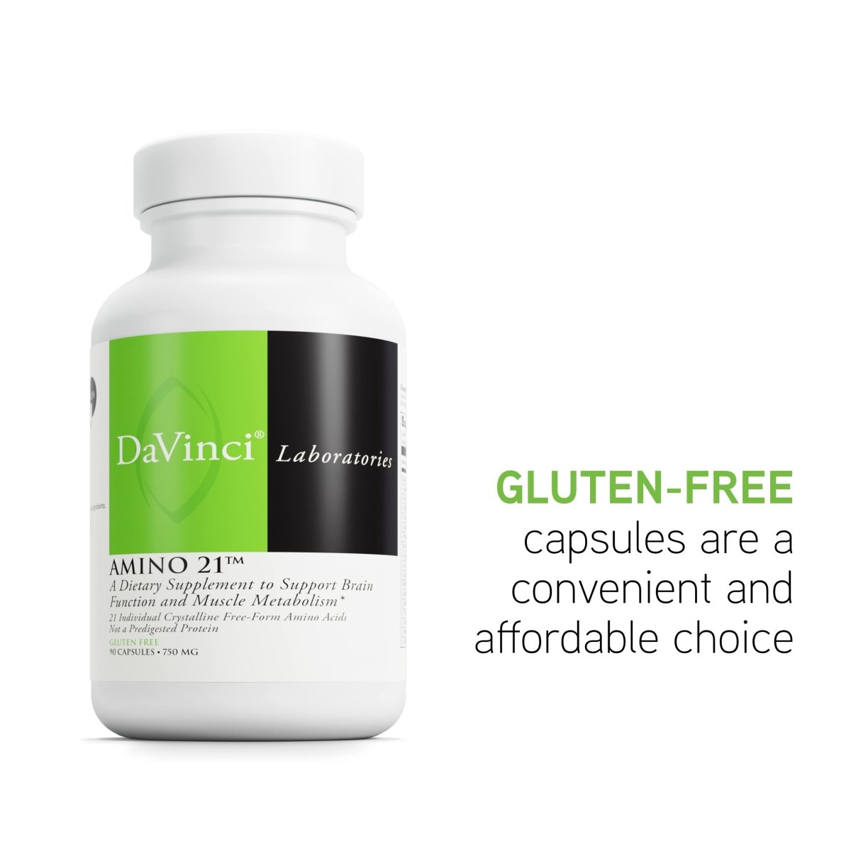 DAVINCI Labs Amino 21 - Amino Acid Dietary Supplement with L-Glutamine, L-Lysine HCl, Tyrosine, L-Arginine and More - Gluten-Free - 90 Capsules, 750 mg