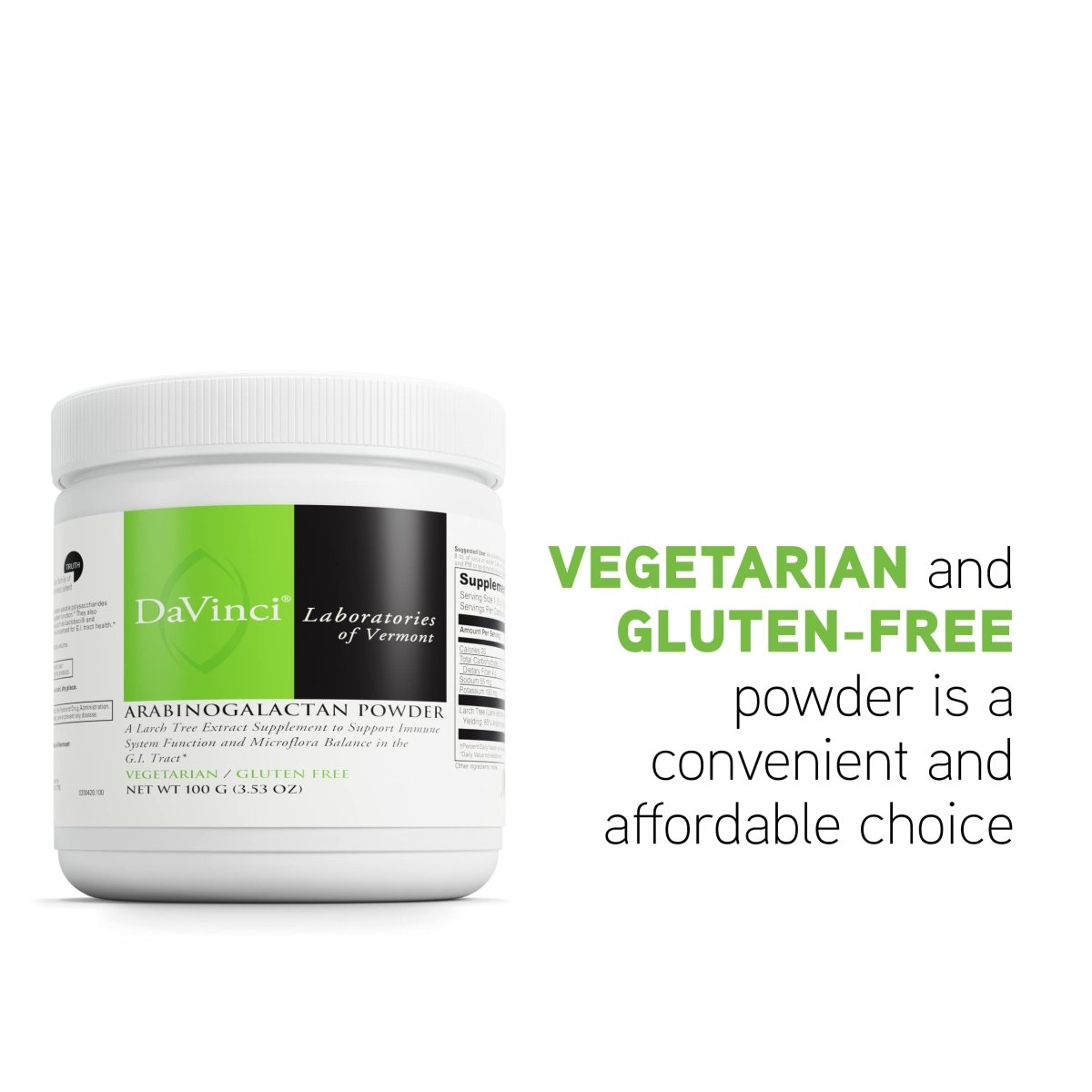 DaVinci Labs Arabinogalactan Powder - With 5000mg of Larch Tree Extract per Scoop - Gluten-Free - Vegetarian - 100g