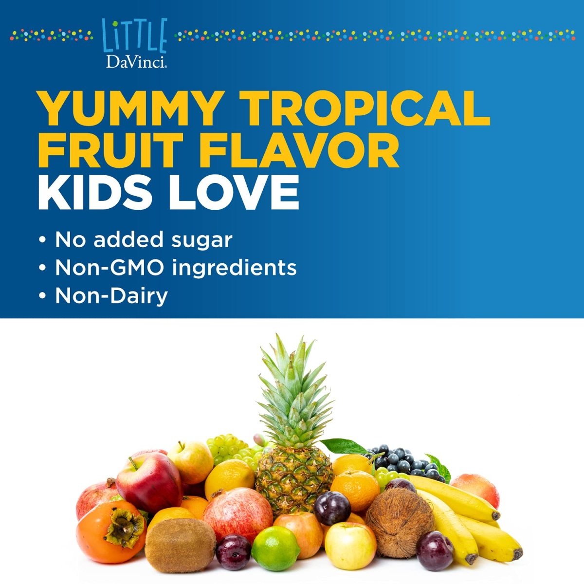 DAVINCI Labs Chewable Kidbiotic - Kids Probiotics to Support Digestion, a Healthy Gut, Brain Health and Immunity - Tropical Fruit Flavor - 90 Chewable Tablets