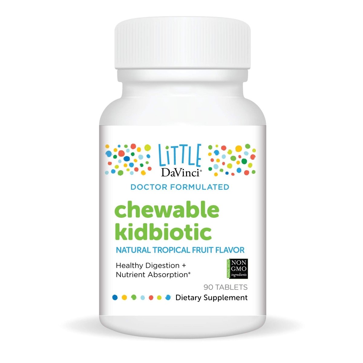 DAVINCI Labs Chewable Kidbiotic - Kids Probiotics to Support Digestion, a Healthy Gut, Brain Health and Immunity - Tropical Fruit Flavor - 90 Chewable Tablets
