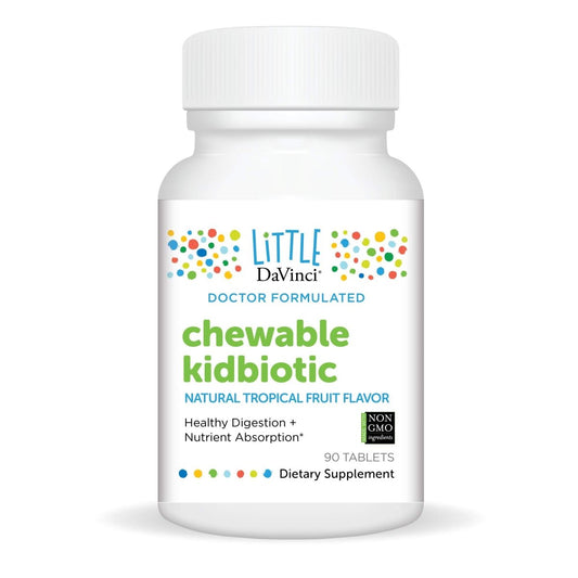 DAVINCI Labs Chewable Kidbiotic - Kids Probiotics to Support Digestion, a Healthy Gut, Brain Health and Immunity - Tropical Fruit Flavor - 90 Chewable Tablets
