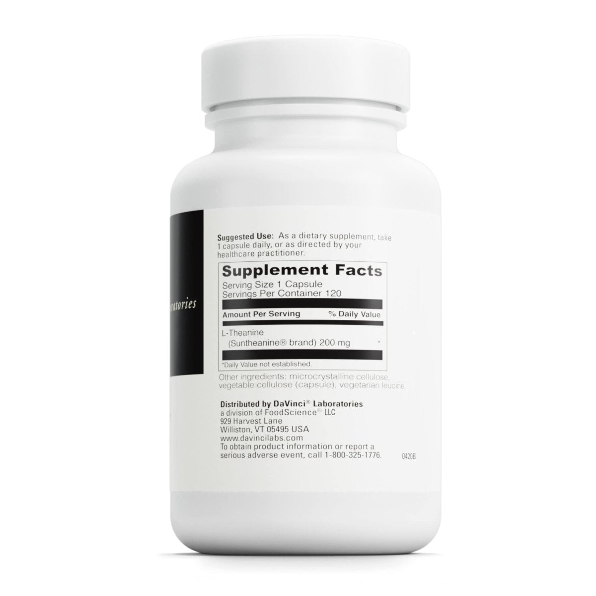 DAVINCI Labs L-Theanine - with 200 mg L-Theanine per Serving - 120 Vegetarian Capsules