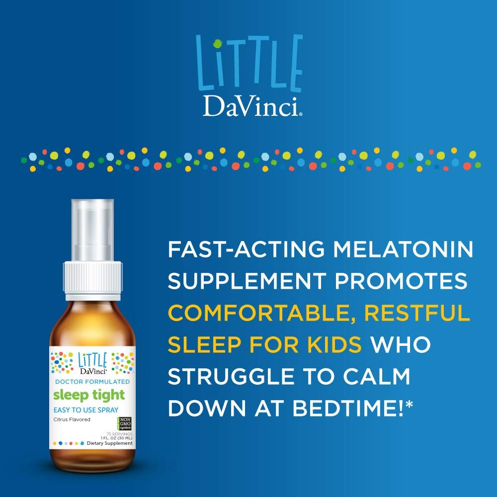 DaVinci Labs Sleep Tight - Kids Melatonin Supplement to Support Restful Sleep, Focus, Cognitive Health and Social and Verbal Skills - with 3mg Melatonin - Citrus Flavor - 30ml, 75 Servings