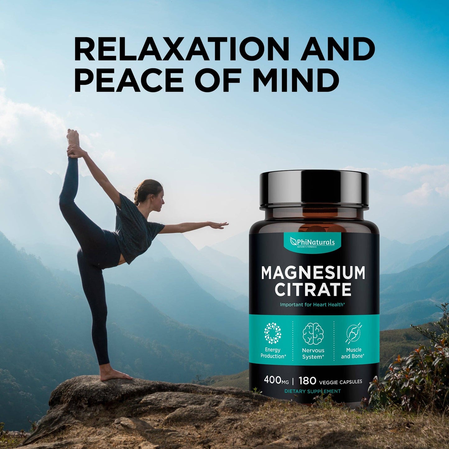 Phi Naturals Magnesium Citrate 400mg – Sleep, Relaxation, Muscle & Energy Support | Non-GMO, Gluten Free