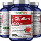 NusaPure L-Citrulline 2,400mg 200 Vegetarian Tablets (Non-GMO, Gluten Free, 100-Day Supply, Bioperine)