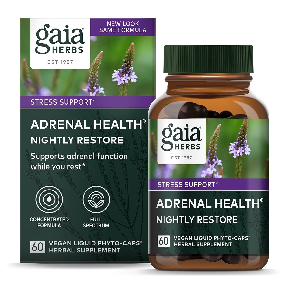 Gaia Herbs Adrenal Health Nightly Restore - 60 Vegan Liquid Phyto-Capsules (30 Servings)