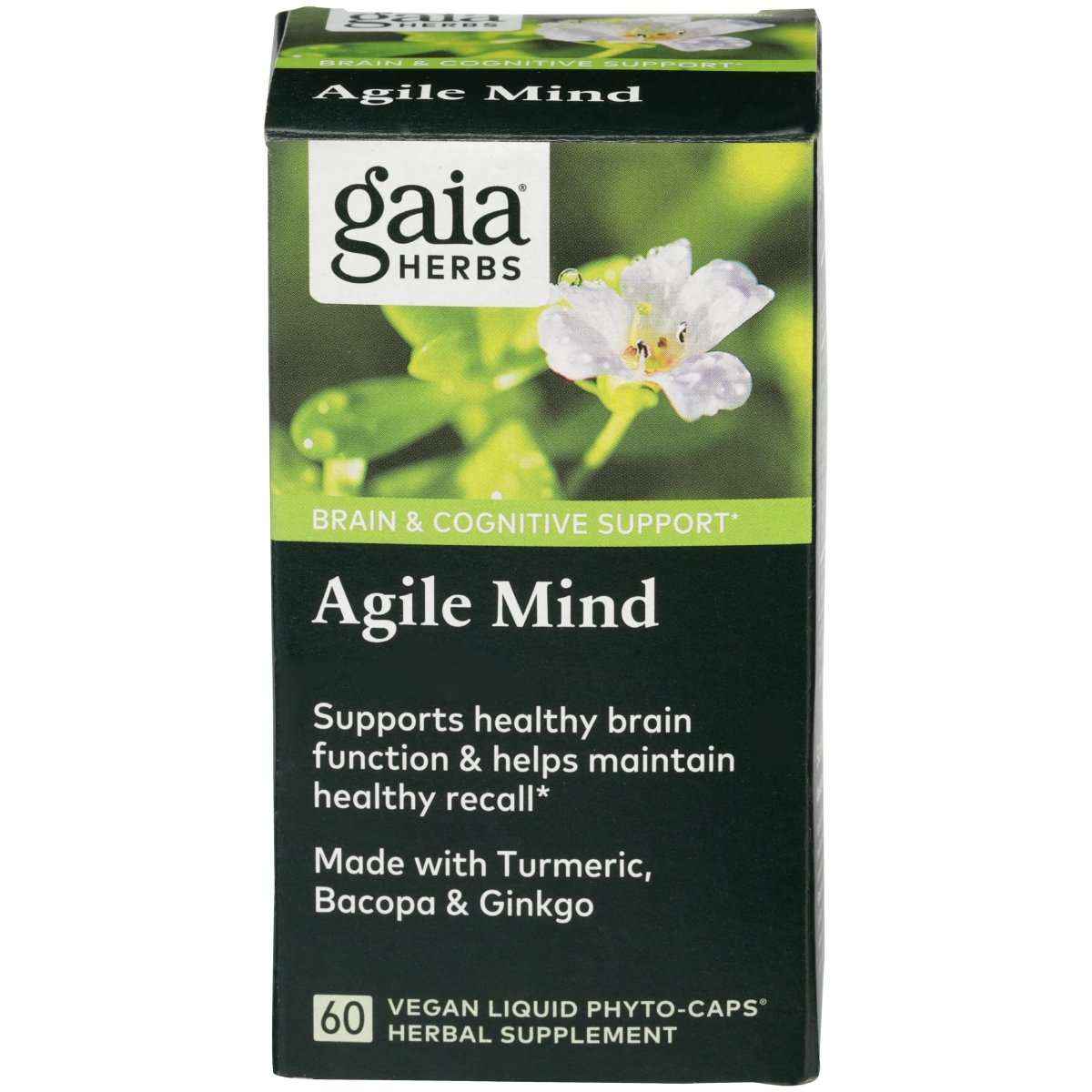 Gaia Herbs Agile Mind - Brain & Cognitive Support Herbal Supplements - 60 Vegan Liquid Phyto-Capsules (30-Day Supply)