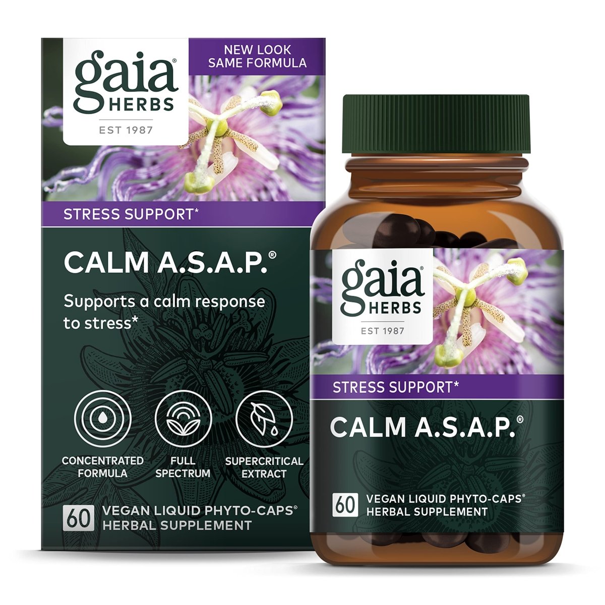 Gaia Herbs Calm A.S.A.P. Stress Support Supplement - 60 Vegan Liquid Phyto-Capsules (20-Day Supply)