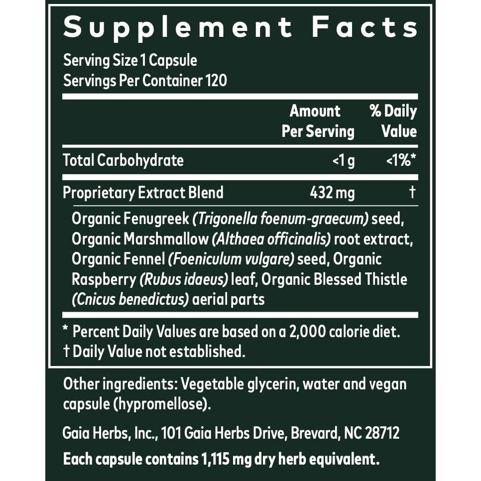 Gaia Herbs Lactation Support, Vegan Liquid Capsules, 120 Count - Lactation Supplement for Breastfeeding Mothers