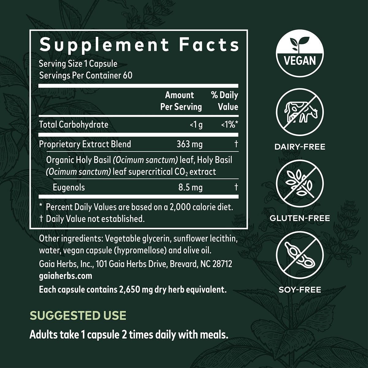 Gaia Herbs Pro Holy Basil Leaf - Stress Support Supplement with Holy Basil - 60 Liquid Phyto-Caps