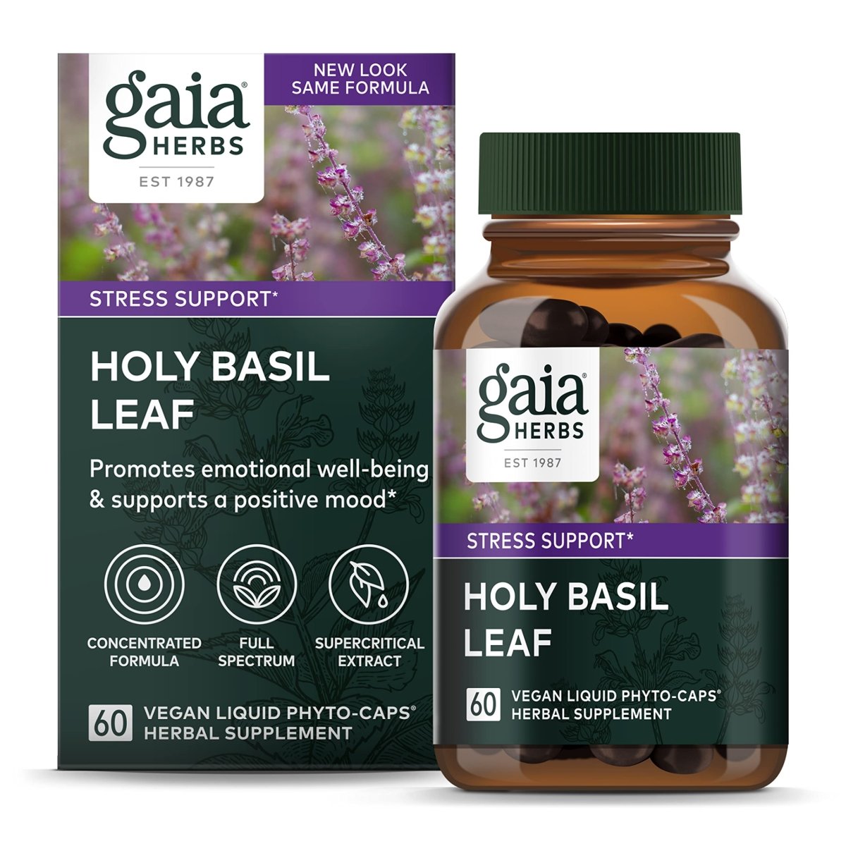 Gaia Herbs Pro Holy Basil Leaf - Stress Support Supplement with Holy Basil - 60 Liquid Phyto-Caps