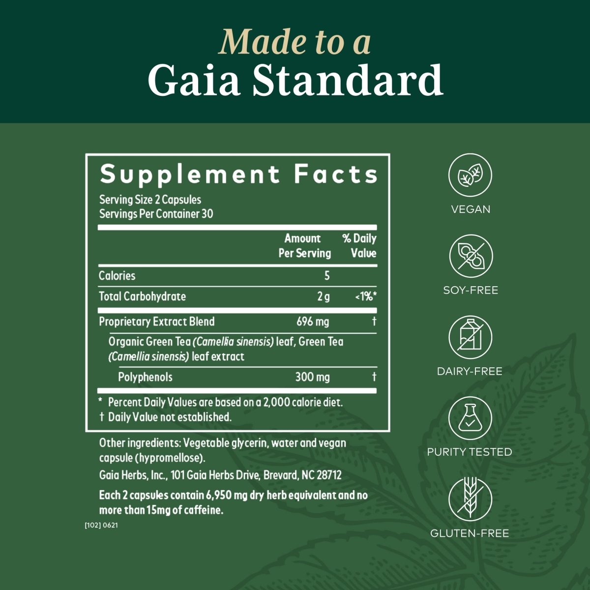 Gaia PRO Green Tea - Green Tea Herbal Supplement - 60 Vegan Liquid Phyto-Capsules (30 Servings)