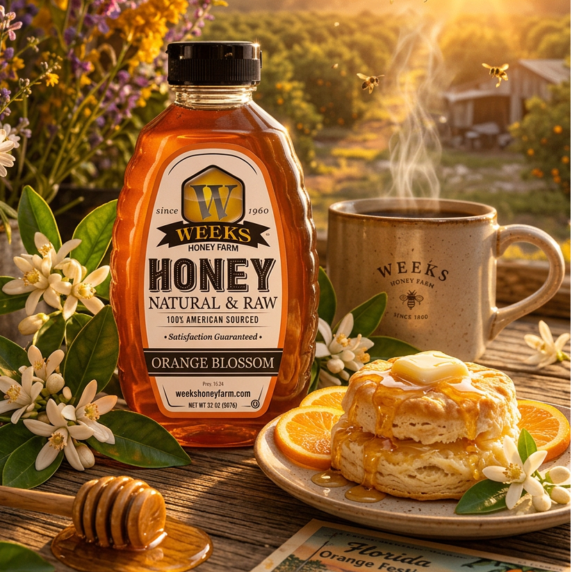 Pure Raw American Orange Blossom Honey - Unfiltered, All-Natural Citrus Sweetness