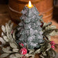 Green Glitter Christmas Tree LED Moving Flame Candle