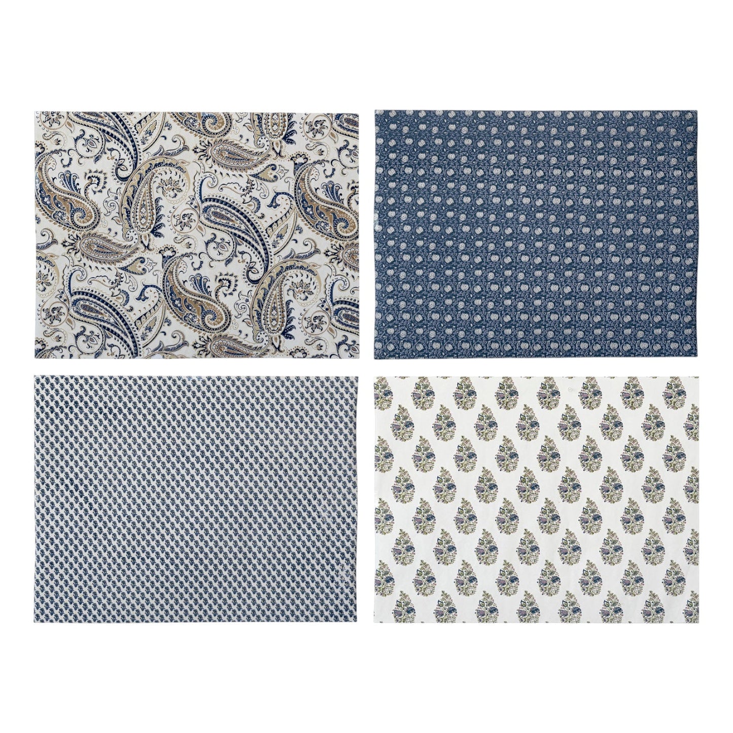 Handmade Blue Paisley Print Recycled Wrapping Paper Sheets