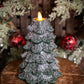 Green Glitter Christmas Tree LED Moving Flame Candle