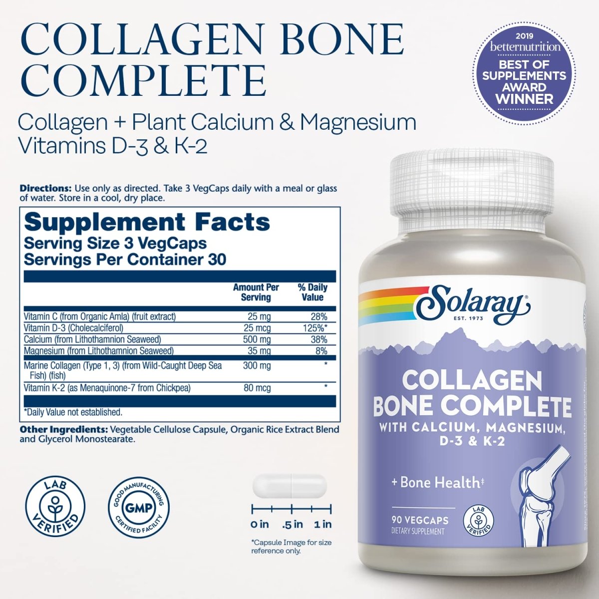 SOLARAY Collagen Bone Complete 30 Servings 90 VegCaps
