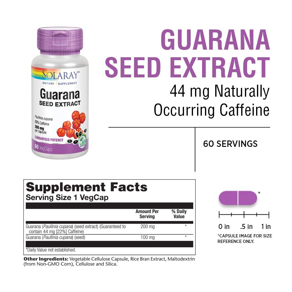 SOLARAY Guarana Seed Extract 300mg 44 mg of Caffeine 60 VegCaps