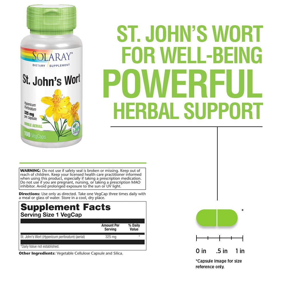 SOLARAY St Johns Wort 325mg Whole Aerial Non-GMO, Vegan Lab Verified (100 CT)