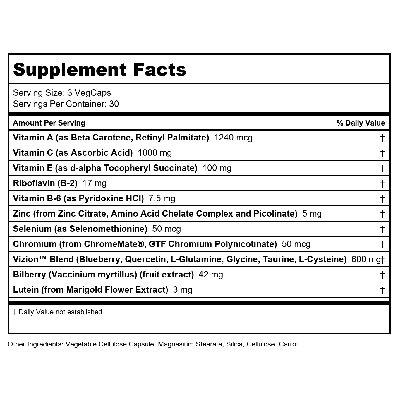 SOLARAY Vizion, Veg Cap (Btl-Plastic) 42mg 90ct