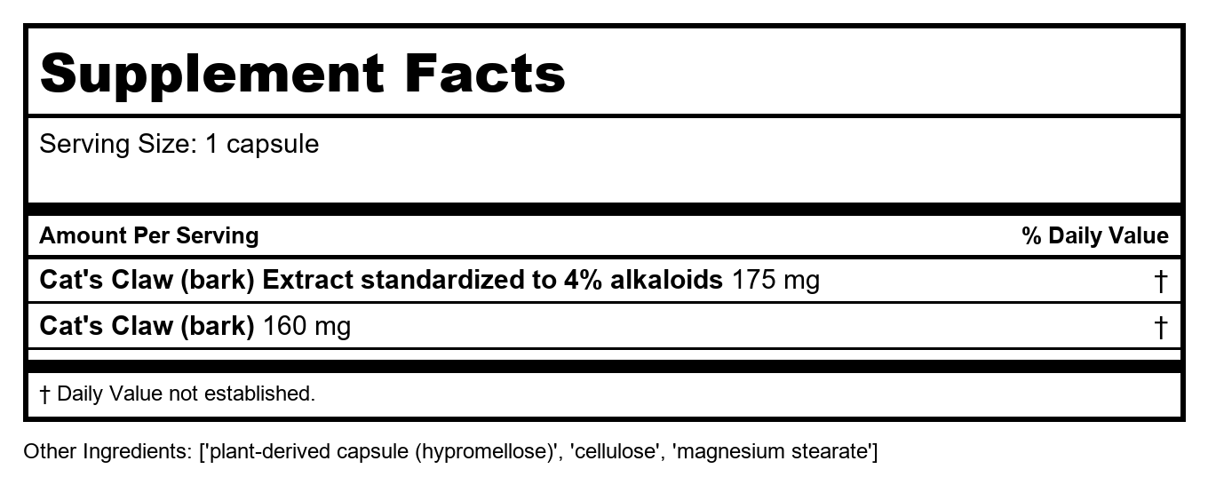 NATURE'S WAY CAT'S CLAW EXTRACT, 60 CAP, EA-1