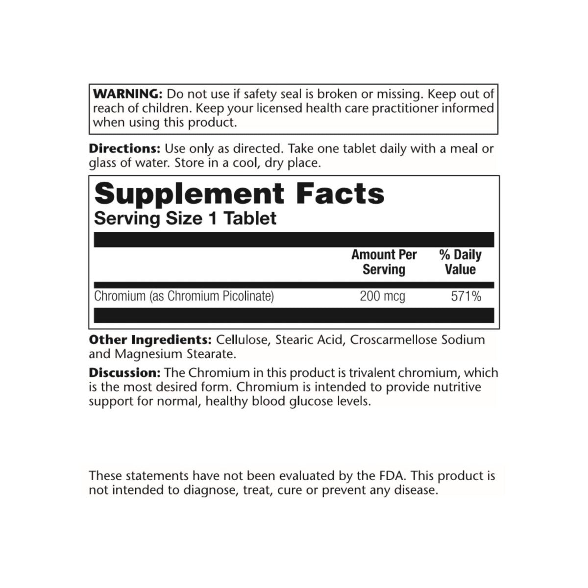 Solaray Chromium Picolinate 200mcg 100ct