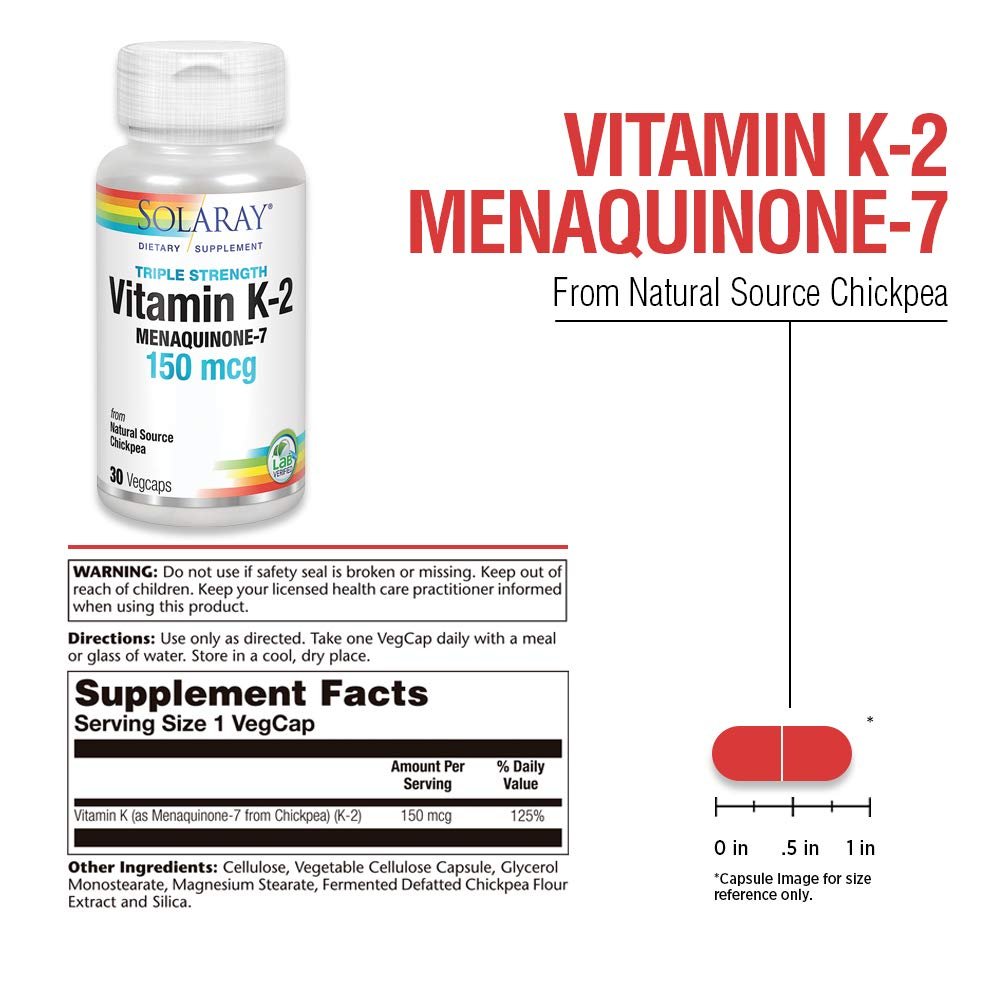 SOLARAY Triple Strength Vitamin K-2 as MK-7, 150 mcg 30ct