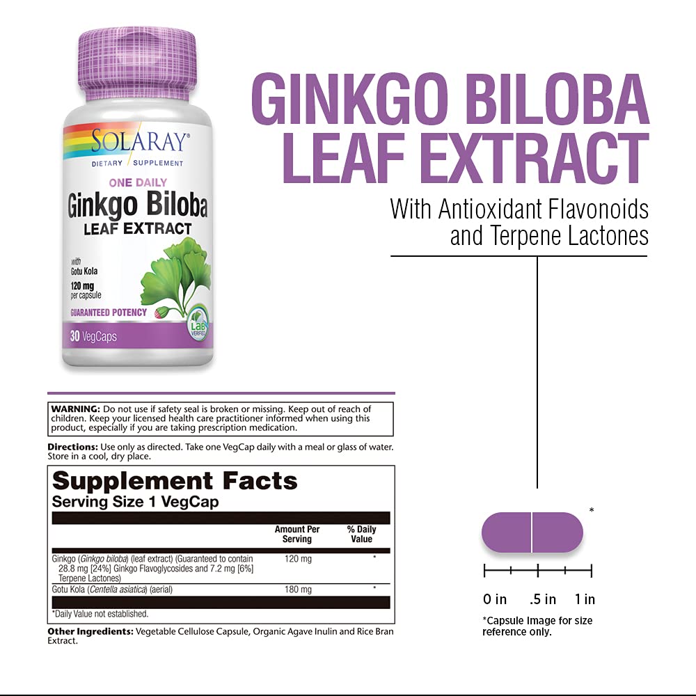 SOLARAY One Daily Ginkgo Biloba Leaf Extract (30 VegCaps)
