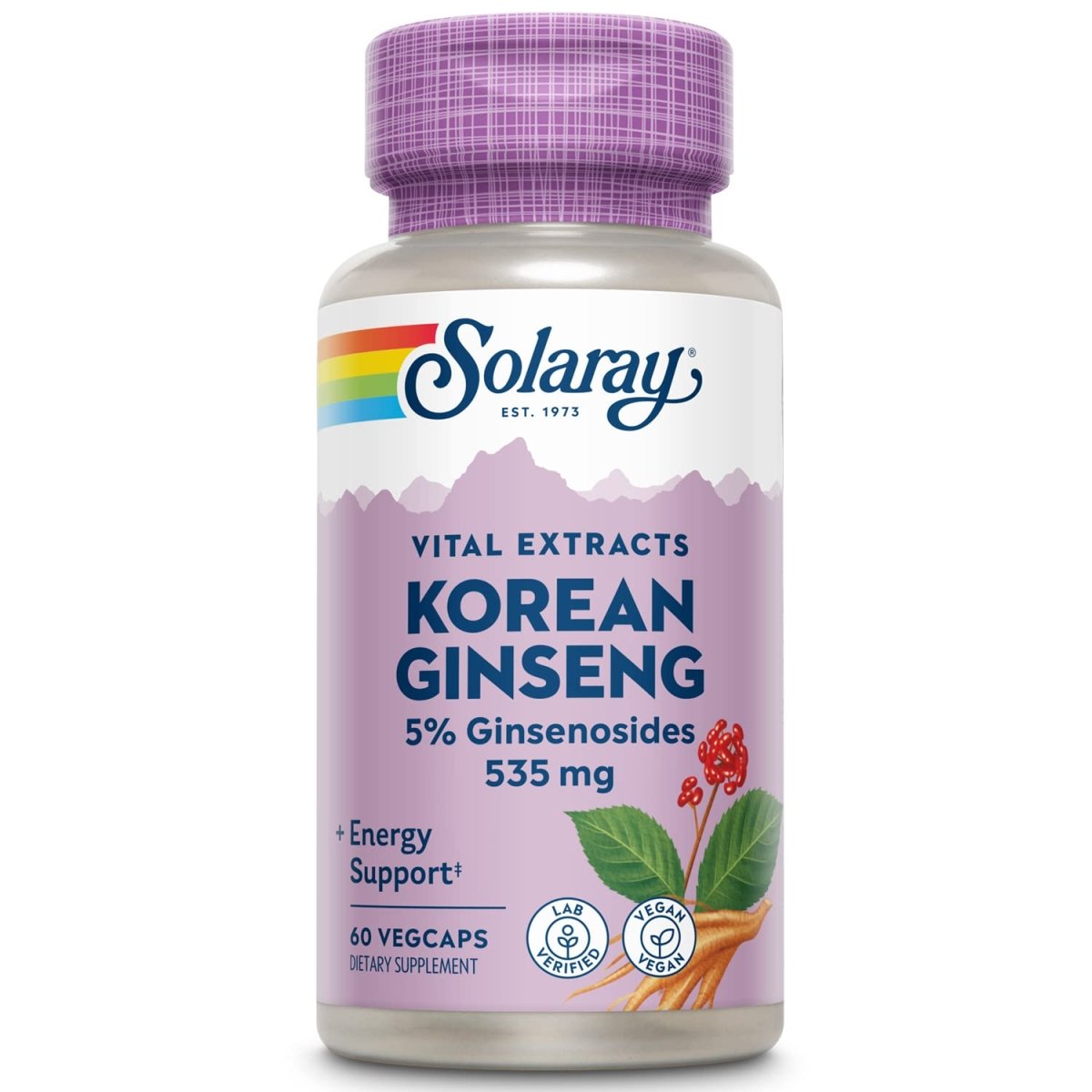 SOLARAY Guaranteed Potency Ginseng Root Extract Korean, Veg Cap (Btl-Plastic) 500mg 60ct