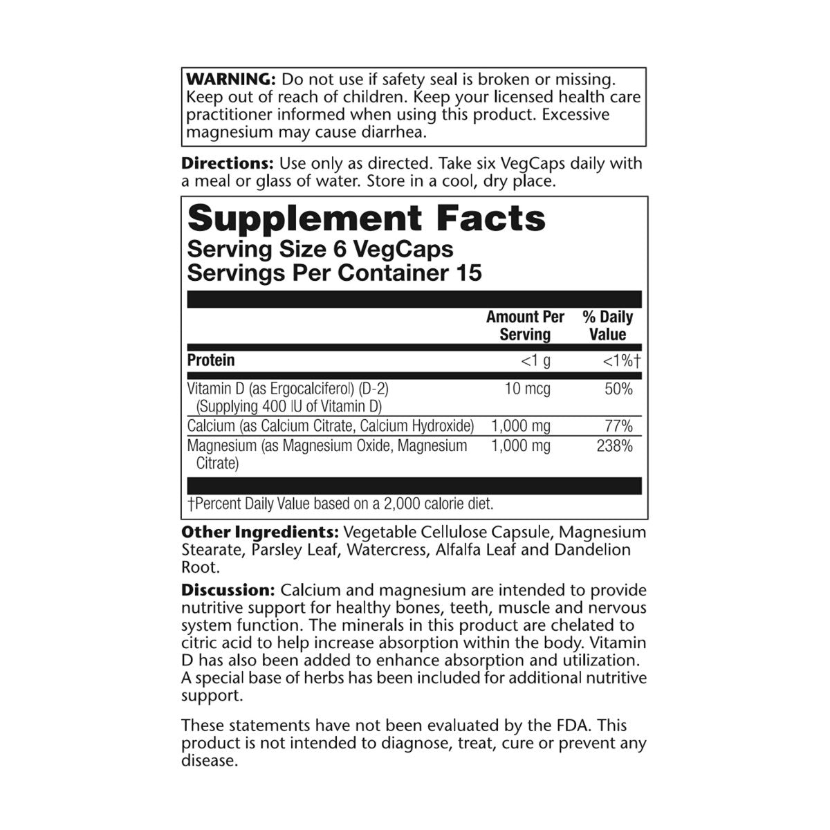 Solaray Cal-Mag Citrate w/D 2 1:1 90 VegCaps