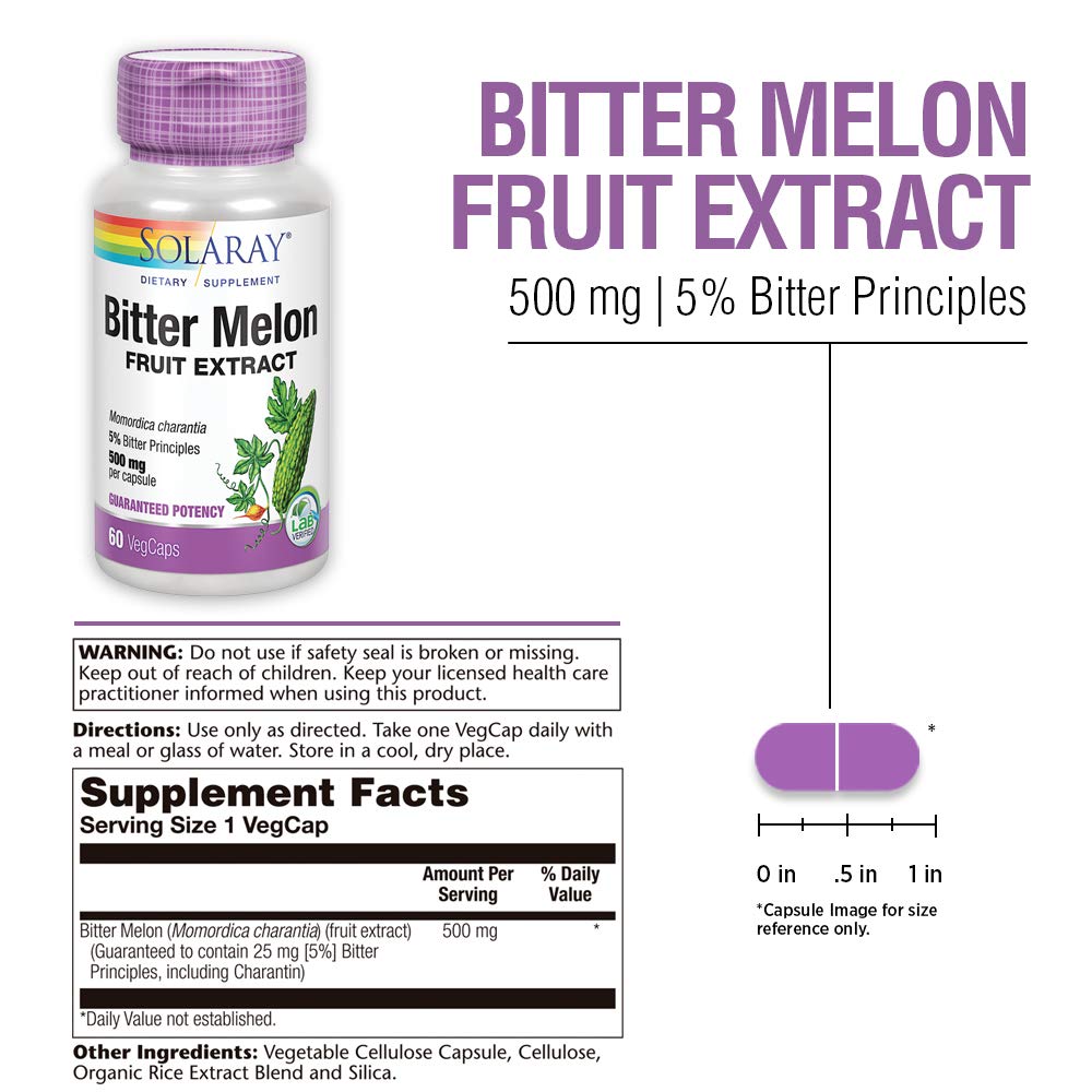 SOLARAY Bitter Melon Fruit Extract 500mg 5% Bitter Principles 60 VegCaps