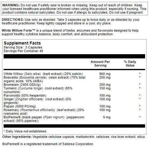 Nutra BioGenesis - White Willow Forte - 120 Capsules