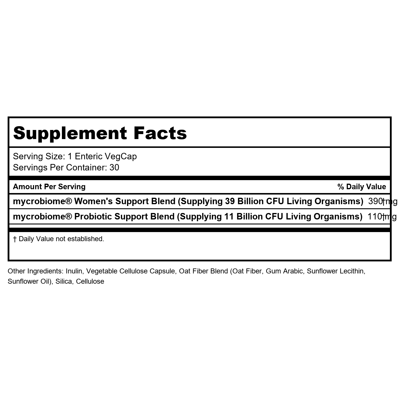 SOLARAY Mycrobiome Probiotic Women's Formula, 24 Strains Plus Prebiotic Inulin, Specially Formulated for Women, Digestion, Mood & Urinary Tract Support, 50 Billion CFU, 30 Servings, 30 VegCaps