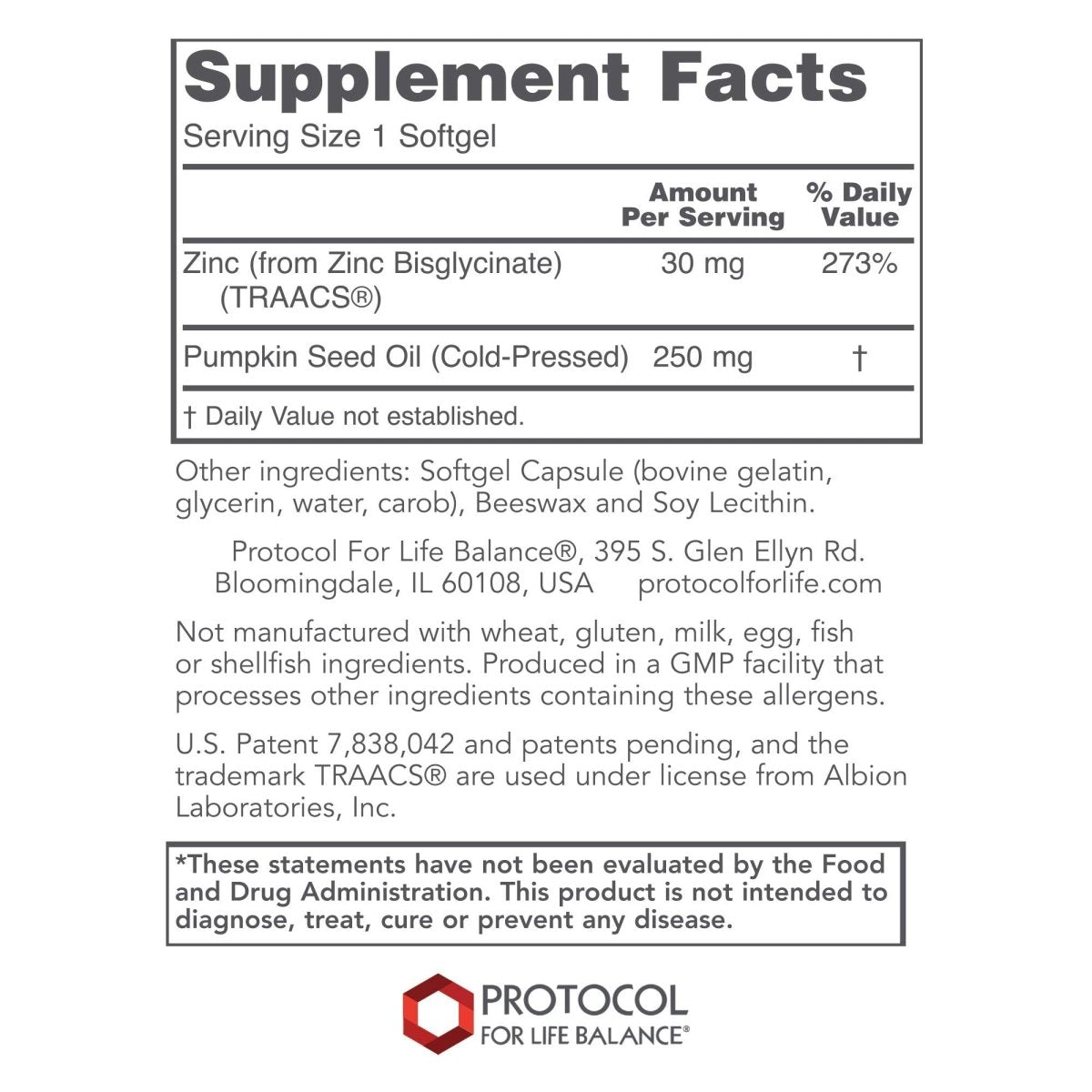Protocol Zinc Glycinate 30mg - Zinc Glycinate Supplement - Immune System Support - Keto Friendly & Dairy Free - 120 Softgels