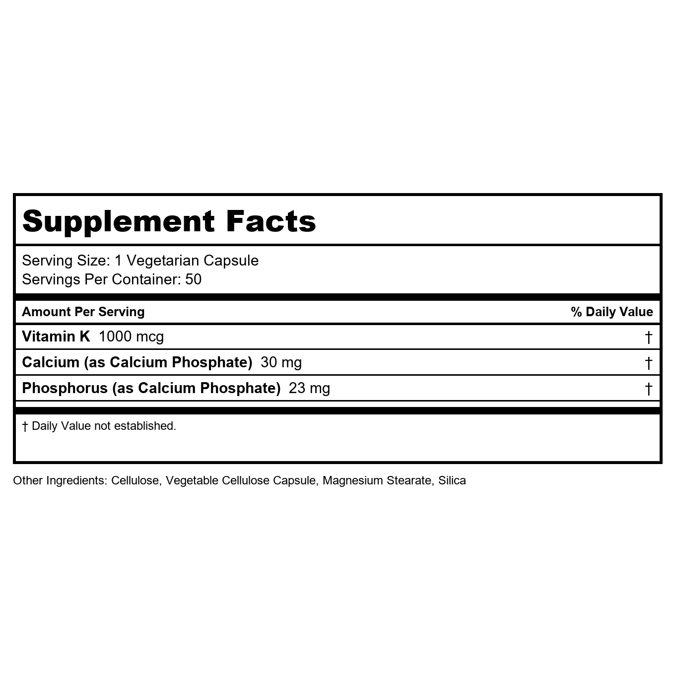 Nature's Life Vitamin K 1000 mcg 50 Vcaps