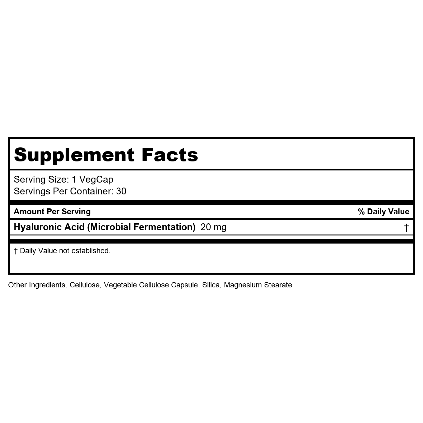 Solaray Hyaluronic Acid 20mg 30 Vcaps