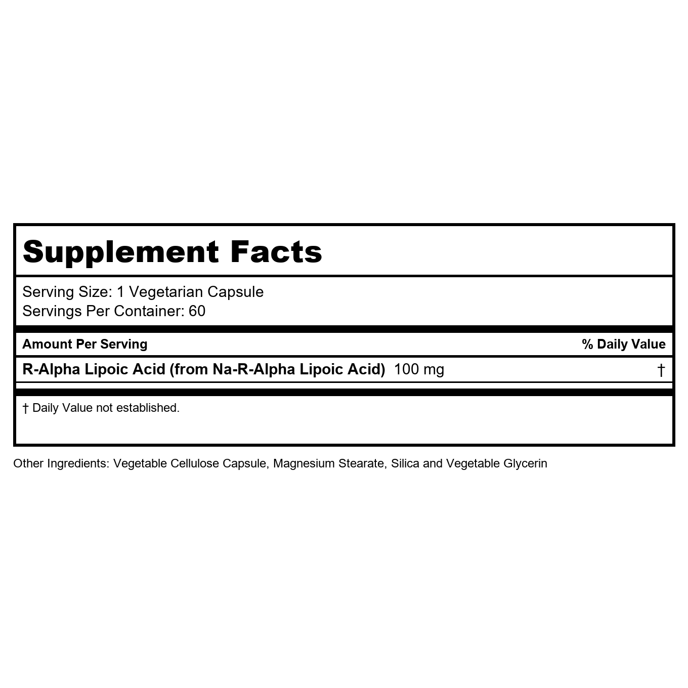 KAL R-Lipoic Acid AntiOxidant 100mg 60 Vcaps PN