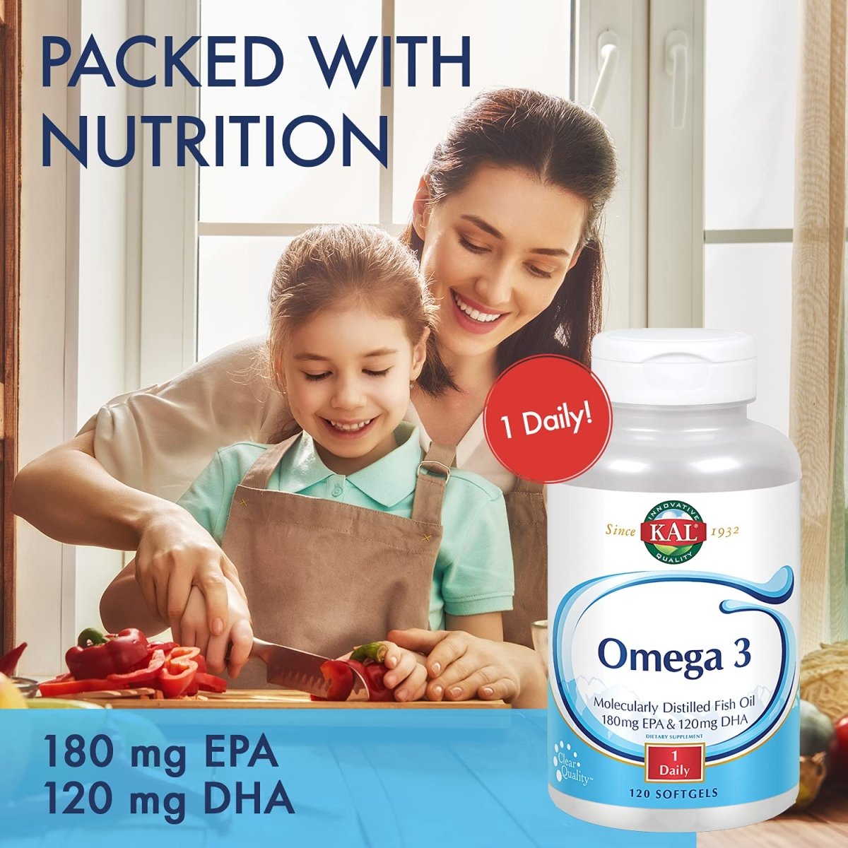 KAL Omega 3 180mg EPA, 120mg DHA (60 CT, 120 Serv)
