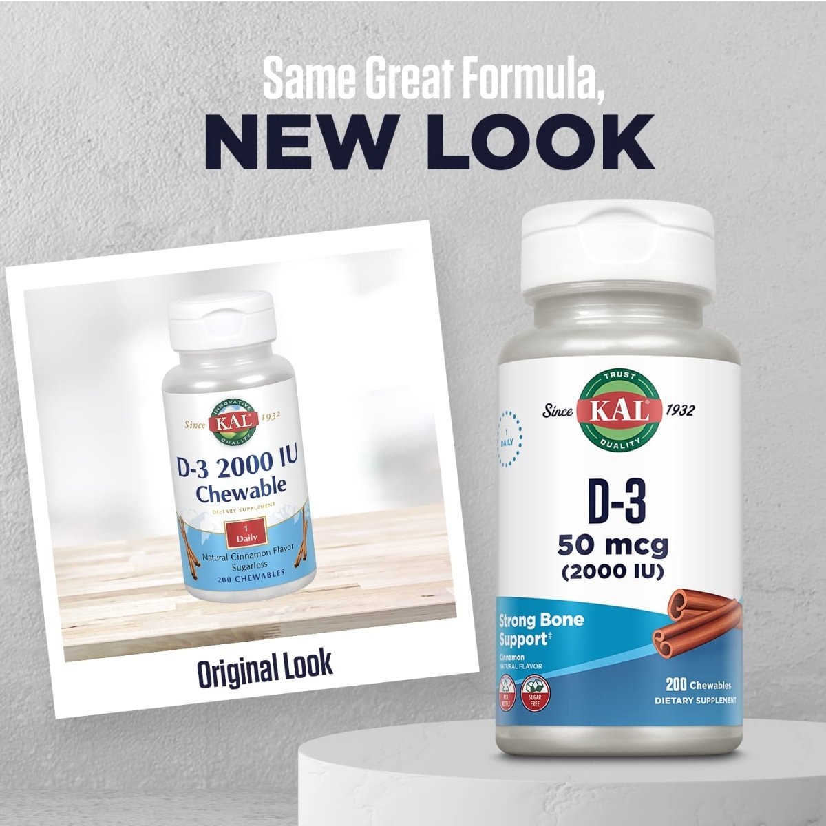 KAL Vitamin D3 Chewables 50 mcg, Vitamin D 2000 IU as Cholecalciferol, 200 Chewables