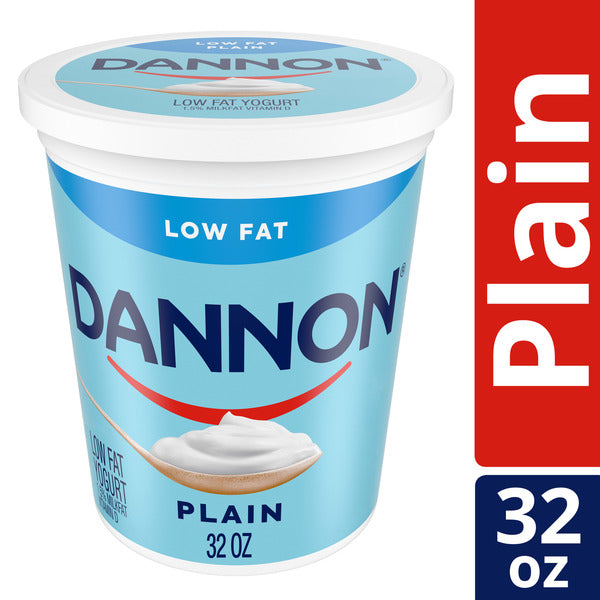 Dannon Plain Low Fat Yogurt, Excellent Source of Calcium and Good Source of Protein with the Rich and Creamy Taste of Plain Flavored Yogurt, 32 OZ Quart