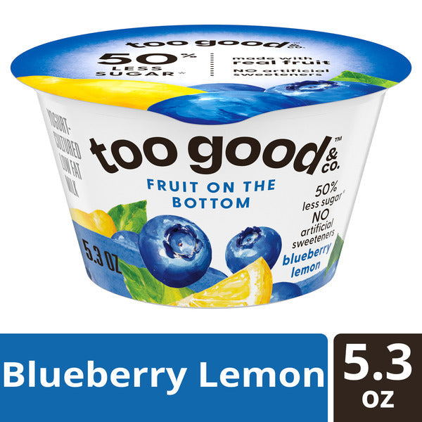 Too Good & Co. Fruit on the Bottom Blueberry Lemon Yogurt-Cultured Low Fat Milk Product, Smooth and Creamy Adult Snacks with Real Fruit, 5.3 oz Cup