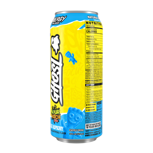 GHOST Zero Sugar Energy Drink, Sour Patch Kids Blue Raspberry