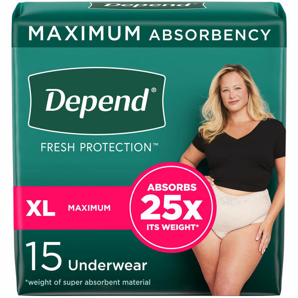 Depend Fresh Protection Women's Adult Incontinence Underwear, XL, Blush