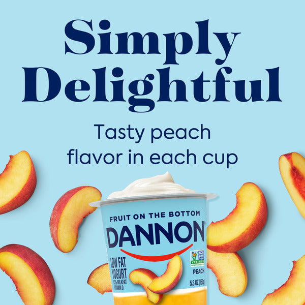 Dannon Fruit on the Bottom Peach Low Fat Yogurt, Gluten Free Snacks with Real Peach Pieces, Good Source of Calcium and Vitamin D, 5.3 OZ Yogurt Container