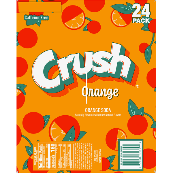 Crush Soda, Caffeine Free, Orange, 24 Pack