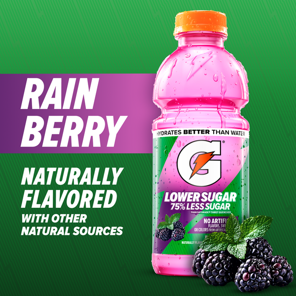 Gatorade Lower Sugar Electrolyte Sports Drink, Rain Berry