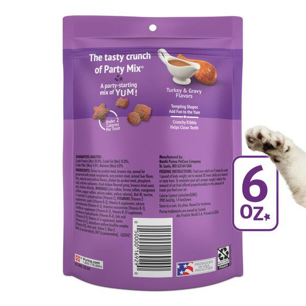 Purina Friskies Cat Treats, Party Mix Gravy-licious Crunch Turkey and Gravy Flavors