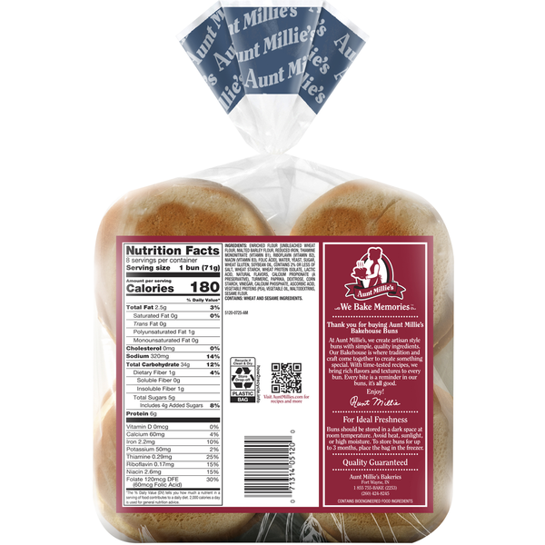 Aunt Millie's Artisan Style, Brioche Hamburger Buns